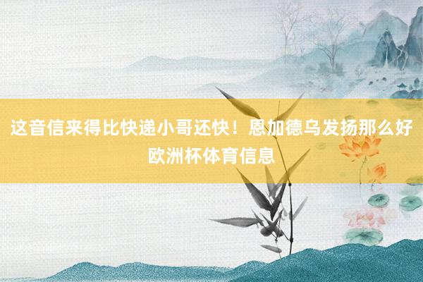 这音信来得比快递小哥还快！恩加德乌发扬那么好欧洲杯体育信息