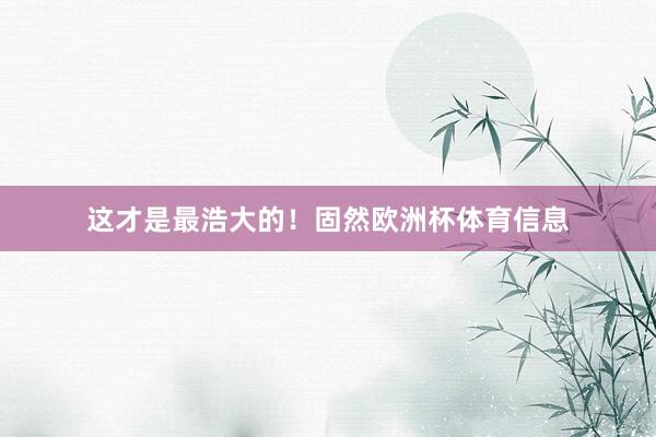 这才是最浩大的！固然欧洲杯体育信息