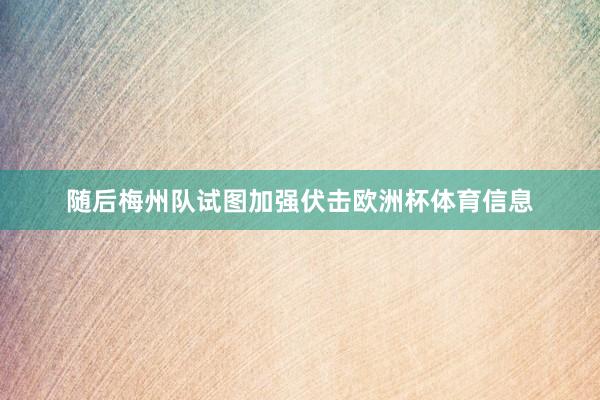 随后梅州队试图加强伏击欧洲杯体育信息