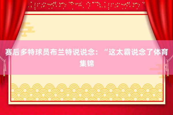 赛后多特球员布兰特说说念：“这太霸说念了体育集锦